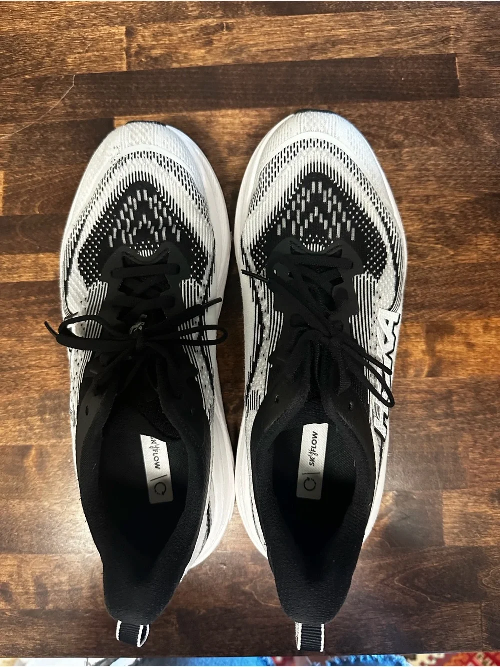 Hoka White and Black Knit Running Sneakers
